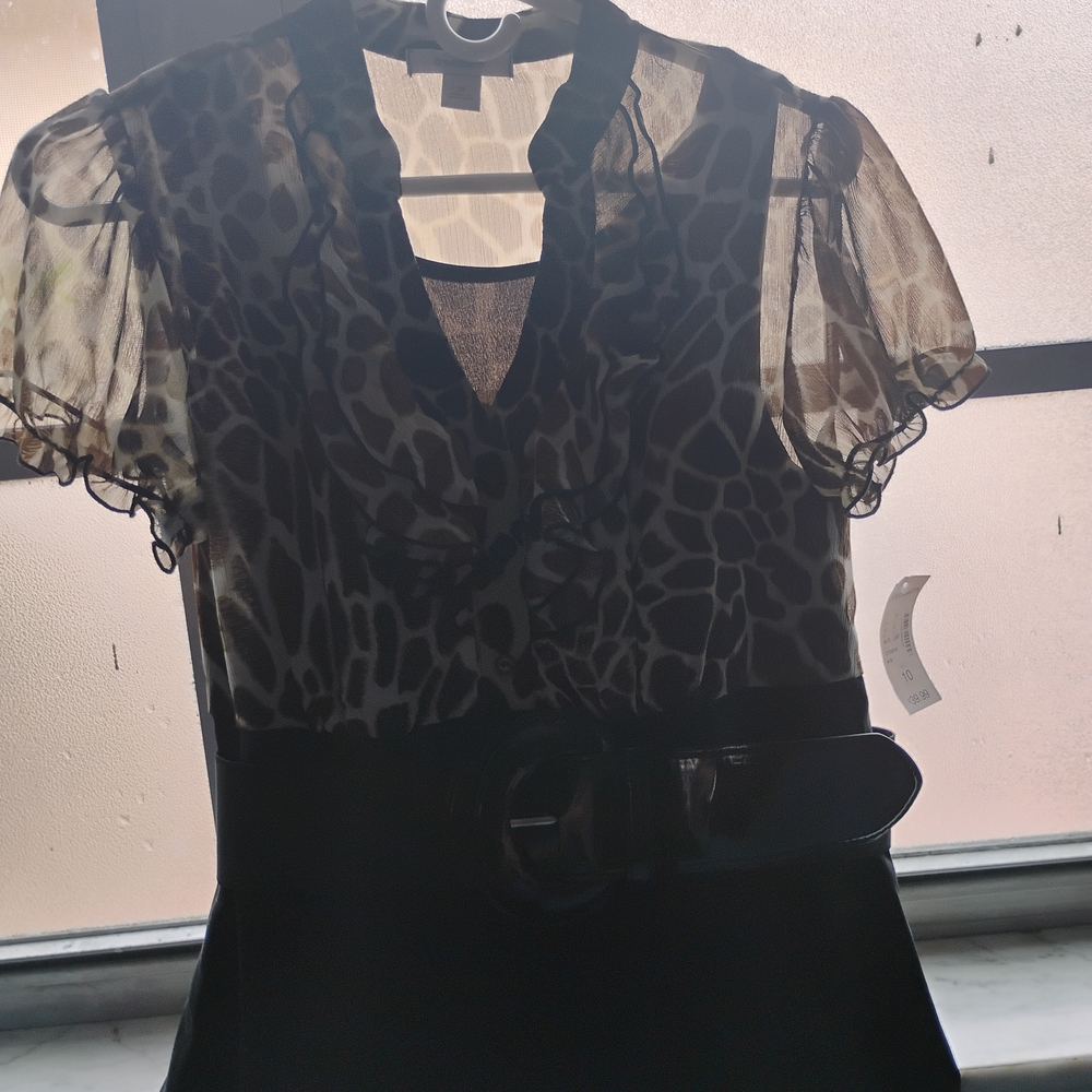 Dress Barn Black and Gray Leopard Blouse with Belt